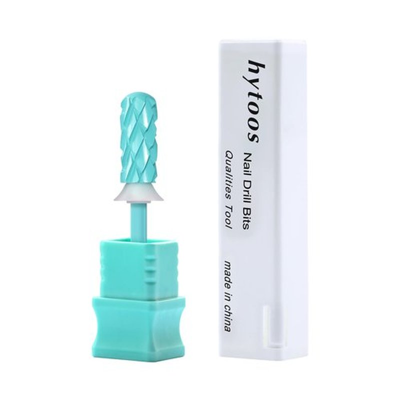HYTOOS 5XC Nail Drill Bits, 5.35mm Small Tungsten Carbide Safety Barrel Bits for Thick Gel & Acrylic Removal, Green Coated Manicure Tools Pro Electric File Drill Accessories