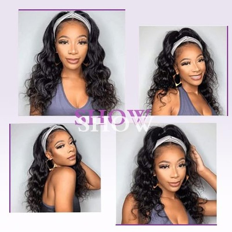 Prisyfab Body Wave Headband Wig Headband Wigs for Black Women Human Hair Glueless Wear and Go Glueless 100% Brazilian Virgin Human Hair Headband Wig 150% Density (18inch)