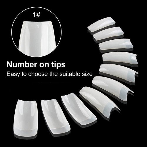 Acrylic Nails French Tips Hisight 500pcs Fake Nails Half Cover False Nails 10 Sizes for Nail Salons and DIY Nail Art (Natural)