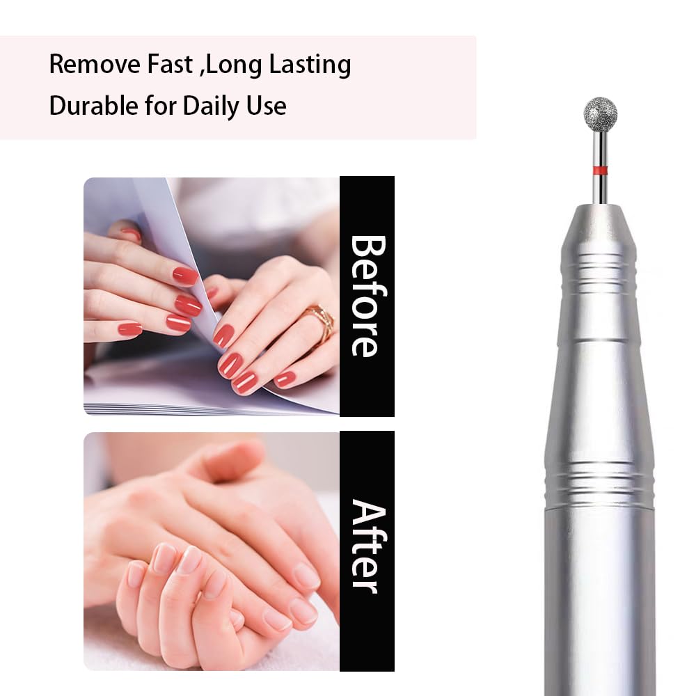 ERUIKA 10pcs Safety Ball Cuticle Drill Bits, Carbide Diamond Nail Bits for Dead Skin Removal & Nail Shaping, 3/32'' Two Way Rotate, Professional Manicure Pedicure Salon Tools(5mm Ball Bit, Fine-F)