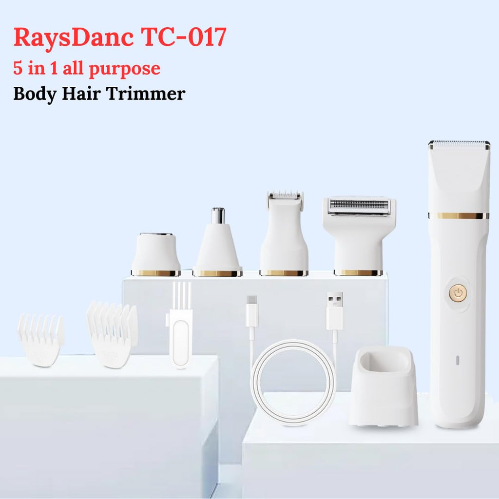 RaysDanc 5-in-1 Bikini Trimmer for Women, Waterproof Electric Shaver & Electric Razor for Women, Cordless Hair Trimmer with 5 Heads, Rechargeable Wet/Dry Use Womens Shaver
