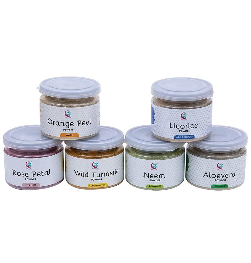 YOGI’S GIFT – Celebrating health Ayurvedic Skin Care Sampler | Six Powders in One Pack | Aloe vera, Rose petal, Wild Turmeric, Licorice, Neem & Orange Peel Powders 1oz Each | Soap Making Ingredient