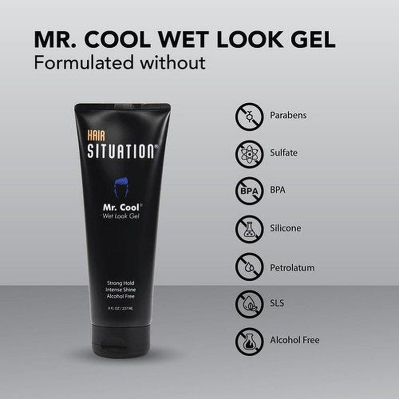 Mr. Cool Hair Gel - Strong Hold Wet Look with High Shine | Anti-Humidity & Frizz Control, 8 Fl Oz