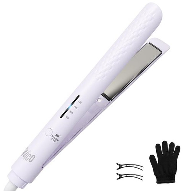 Quico Hair Straightener, 110-240V Global Travel Hair Straighteners for women, 15s Fast Heating, Professional Negative Ion Flat Iron, Temp Memory, 320℉-450℉, Auto-Off, with Glove and Clips, Gift, Lilac