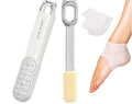 2-in-1 Foot File Callus Remover Set, Stainless Steel Foot Scrubber with Silicone Brush & Heel Gel Socks for Smooth Feet (Grey)