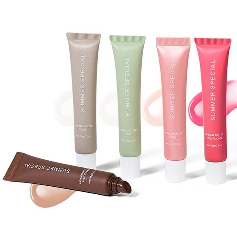 5-Color Summer Lip Balm Set With Shea Butter & Avocado Oil Natural Ingredients, Lightweight Non-Sticky Instant Hydration Lip Gloss Set, Natural Scent Lip Care Gift Set For Women