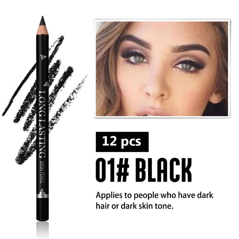 WanTuoluo Eyebrow Pencils for Women, 12Pcs Hard-Core Wooden Eye Brow Eye Liner Pen for Beginner Makeup, Waterproof & Sweat-Proof (12Pcs-Black-Eyebrow Pencils)