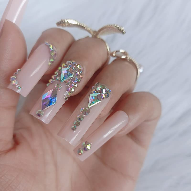 ZYBUXY luxury coffin fake nails,24pcs Nude press on nails Full Cover Acrylic Nails for Women and Girls False Nails