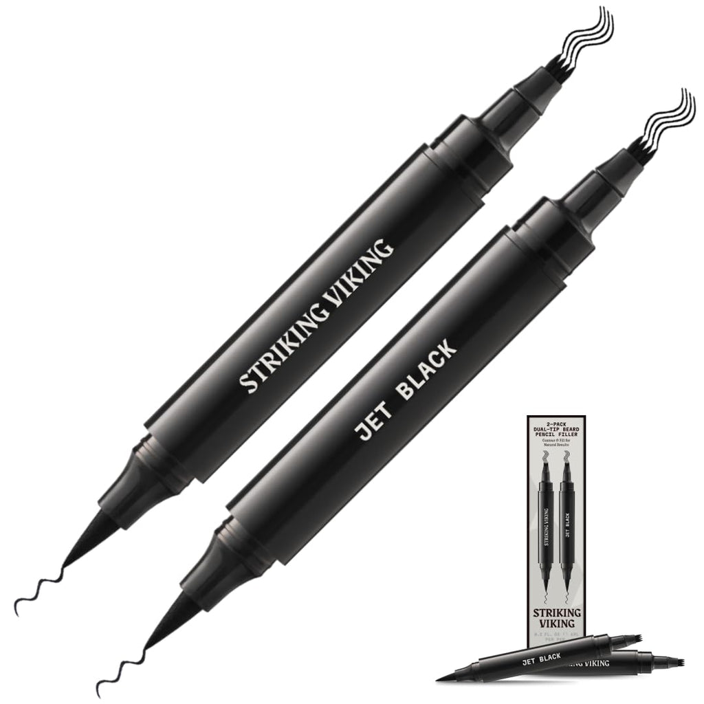 Striking Viking Beard Pen - Jet Black, 2 Pens Pack - Temporary Beard Dye - Waterproof Sweatproof Long Wear Beard Pencil Filler For Men for Touchups & Gap Contouring - Enhances Facial Hair