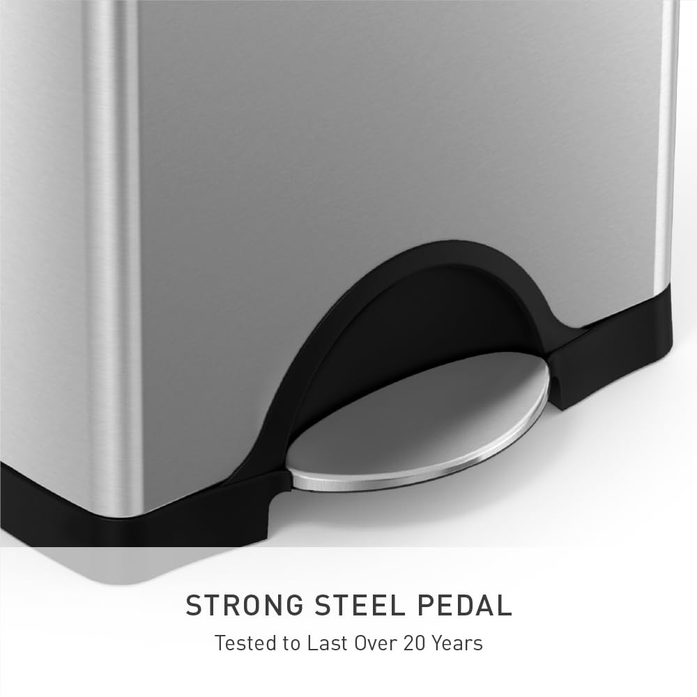 simplehuman 38 Liter / 10 Gallon Rectangular Kitchen Step Trash Can, Brushed Stainless Steel