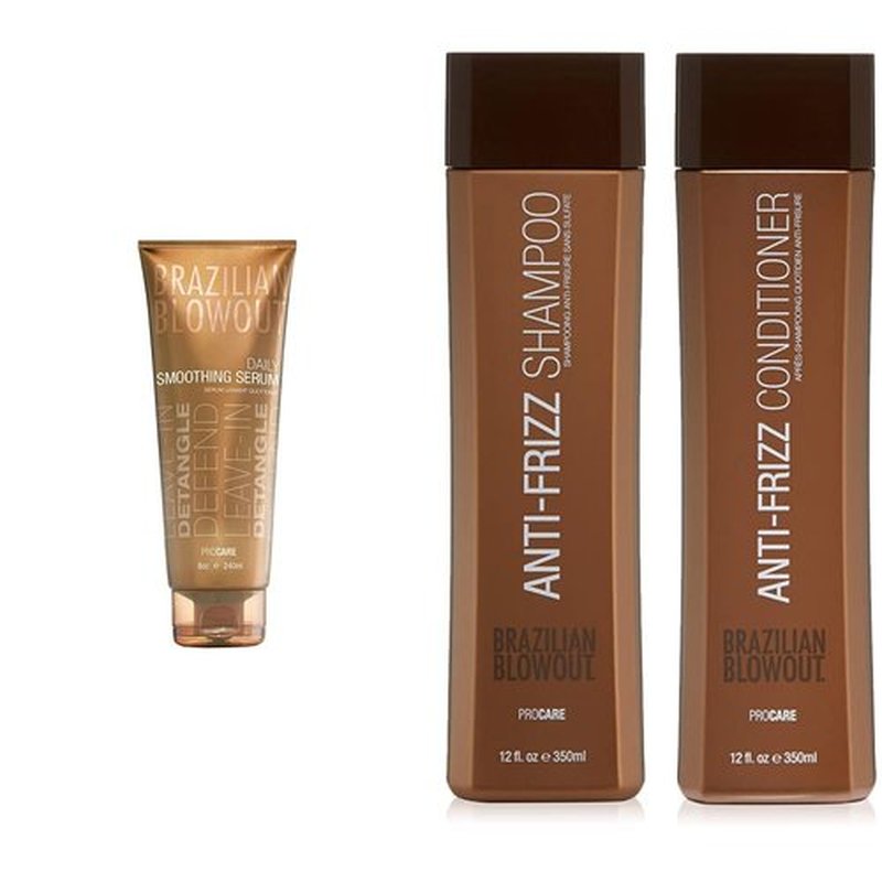 Brazilian Blowout Daily Smoothing Serum 8 fl oz | Anti-Frizz Shampoo & Conditioner Duo 2 Pack