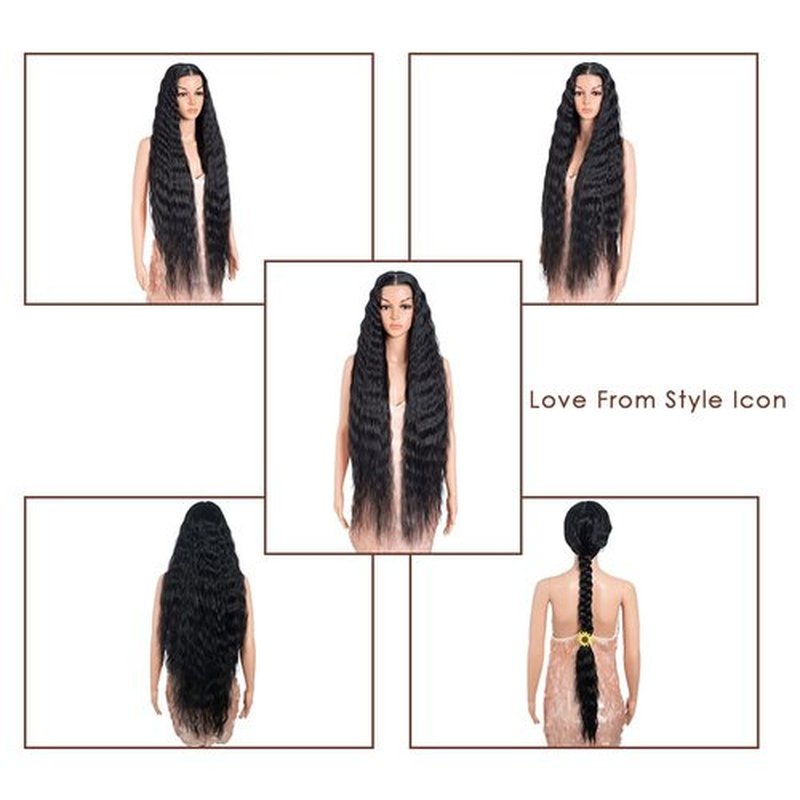 Style Icon 41” Super Long Wavy Wig 9x6 Free Part Bohemian Lace Front Wig Black Color - Heat Friendly Synthetic Hair Wigs with Pre Plucked Hairline