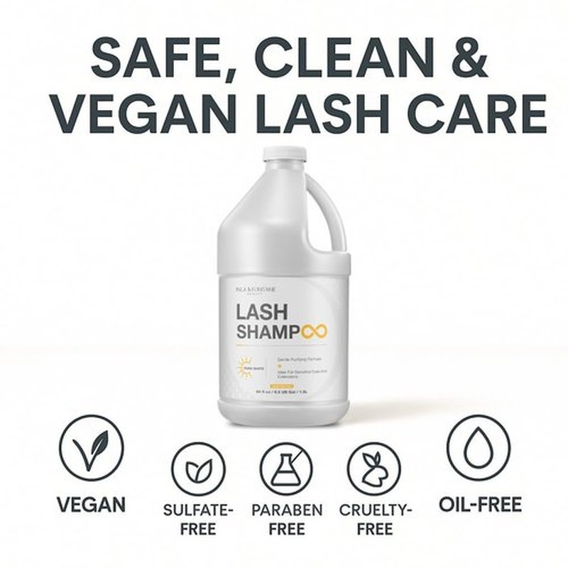 ISLA & FONTANE Lash Shampoo Bulk – Pura White 64 fl oz | Gentle Eyelash Shampoo for Extensions | Lash Foam Cleanser | Oil-Free Lash Bath for Home & Salon Use