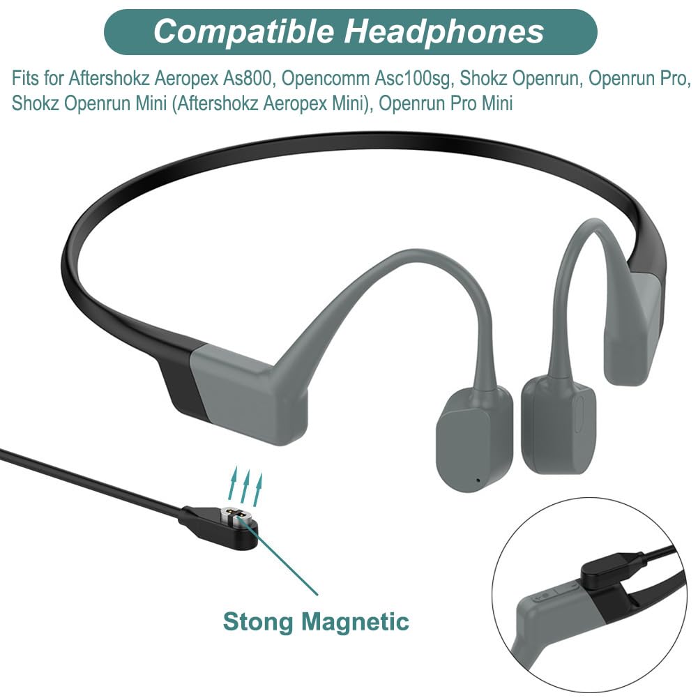 Kissmart Charging Cable for Shokz Headphones - Magnetic Charger for Shokz OpenRun Pro, OpenRun Mini, Afteshokz Aeropex AS800, OpenComm Bone Conduction Headphones (3.3ft/1m)