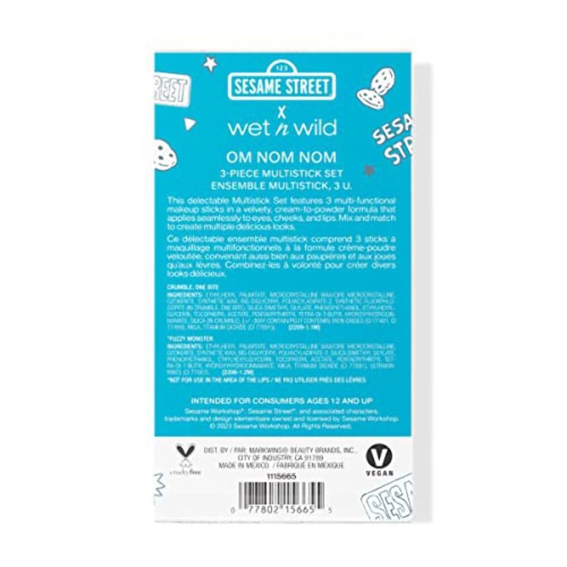 wet n wild Sesame Street 3-Piece Multi-Stick Kit, Cream-to-Powder Finish, Buildable Color for Eyes, Lips & Face, Vitamin E-Enriched, Cruelty-Free - Om Nom Nom
