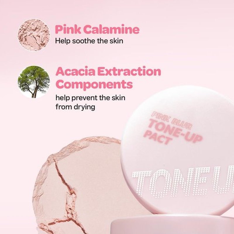 I'M MEME Compact - Tone-Up Pact | Korean Setting Powder for Pink Blur Effect, 0.35 Oz