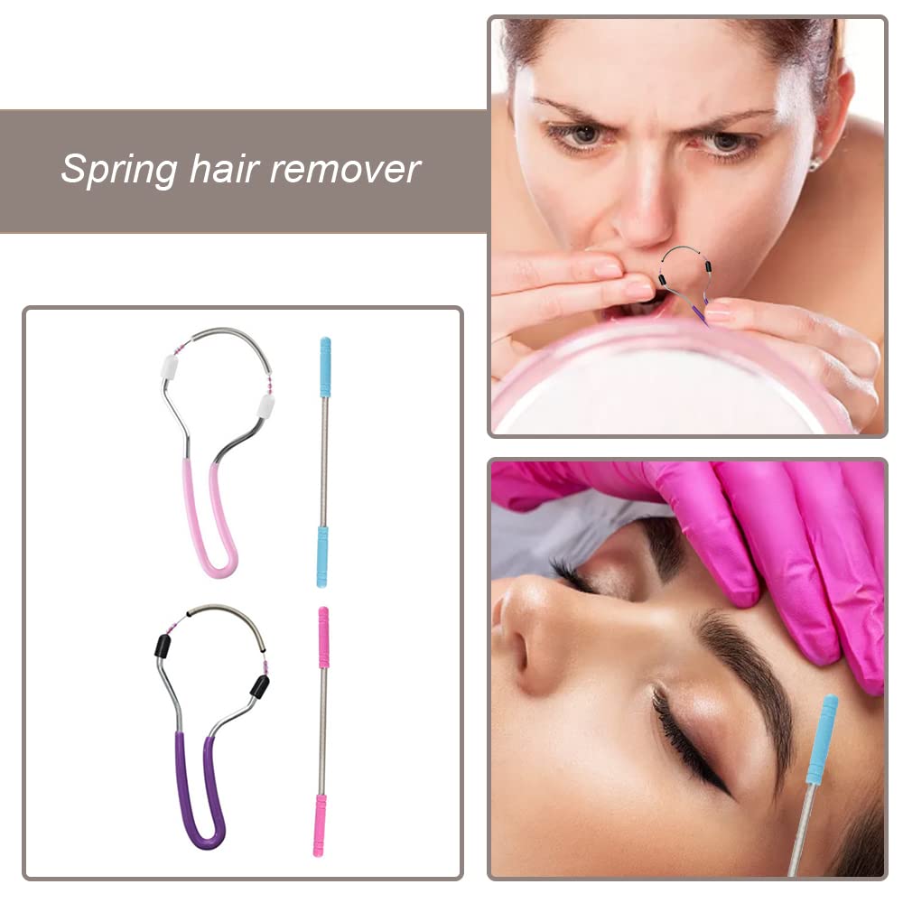 Ycnpeatt 4 Pieces Facial Hair Removers Spring Face Hair Removers with Handle Spring Hair Removal Threading Tools for Women and Men (Random Color)