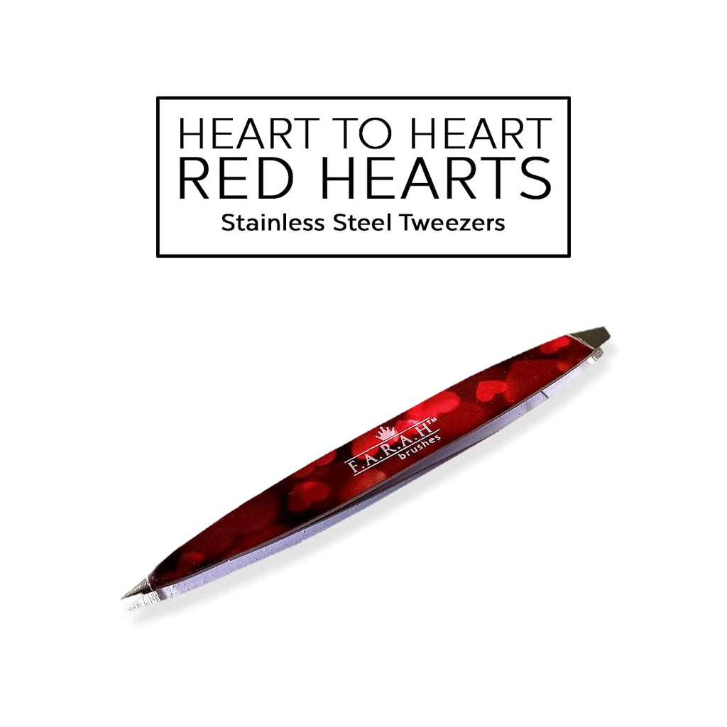 F.A.R.A.H Z-Tweeze Professional Stainless Steel Dual Ended Precision Tweezers - Heart Collection (Red Heart to Heart)