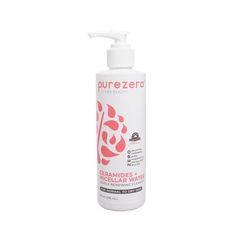 Purezero Hydrating Gentle Face Cleanser – Hyaluronic Acid Gentle Moisturizing Cleanser + Ceramides, Micellar Water, Fragrance-Free, Zero Sulfates, Parabens, Vegan & Cruelty-Free, 8 oz