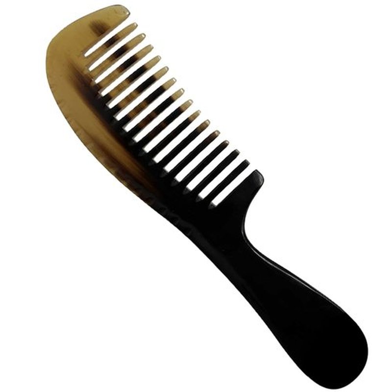 Natural Buffalo Horn Wide Tooth Comb 8 inch – Handcrafted Anti-Static Detangling Comb for Hair & Beard Grooming, Natural Marbled Horn Pattern