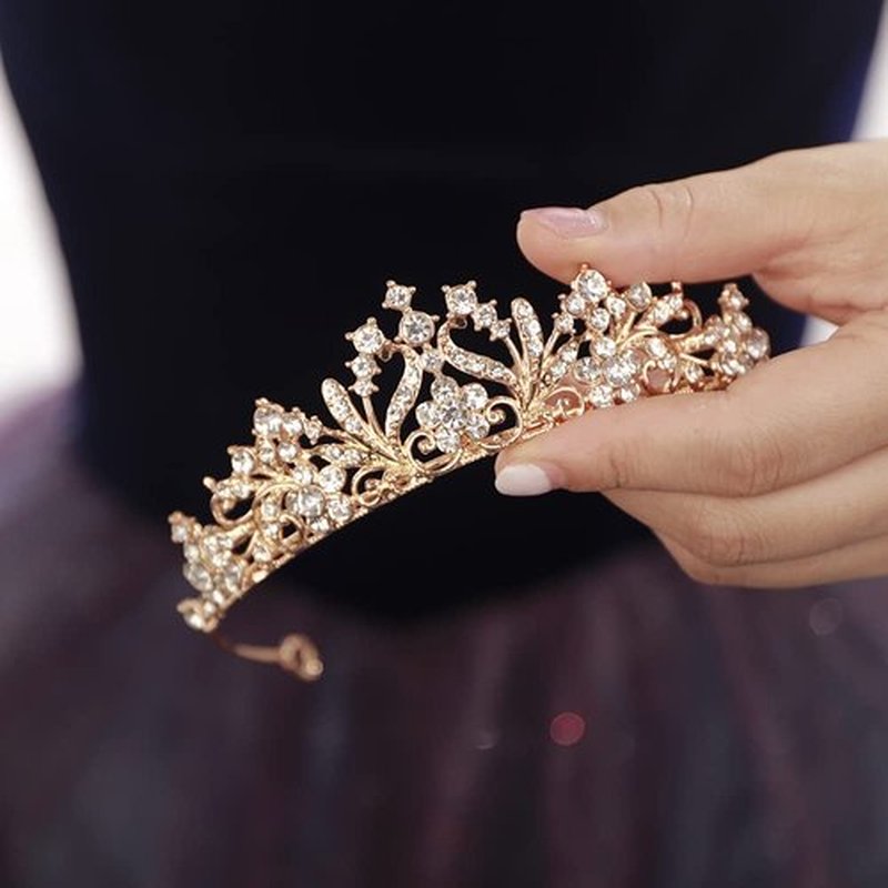 JWICOS Tiaras for Women Birthday Crown Rhinestone Tiara Princess Crown for Bridal Wedding Prom Birthday Party Halloween Costumes Hair Accessories for Women Brides (Gold)