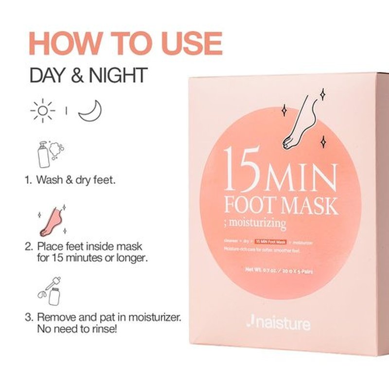 Naisture 15 Min Foot Moisturizing Mask – Reviving Sock Mask with Shea Butter & Jojoba Oil for Dry Feet and Heels