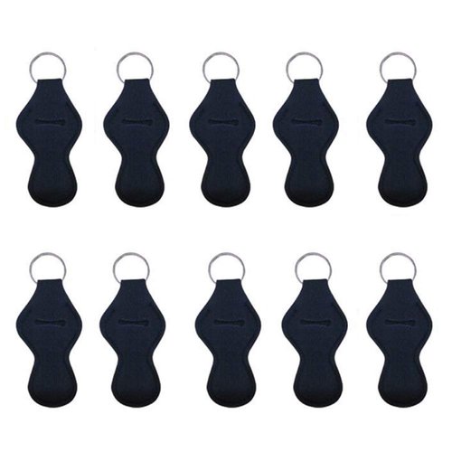 mollensiuer 10Pcs Black Neoprene Lipstick Holder Keychain Keyring Travel Lip Balm Holder Keychain Pendant for Men and Women