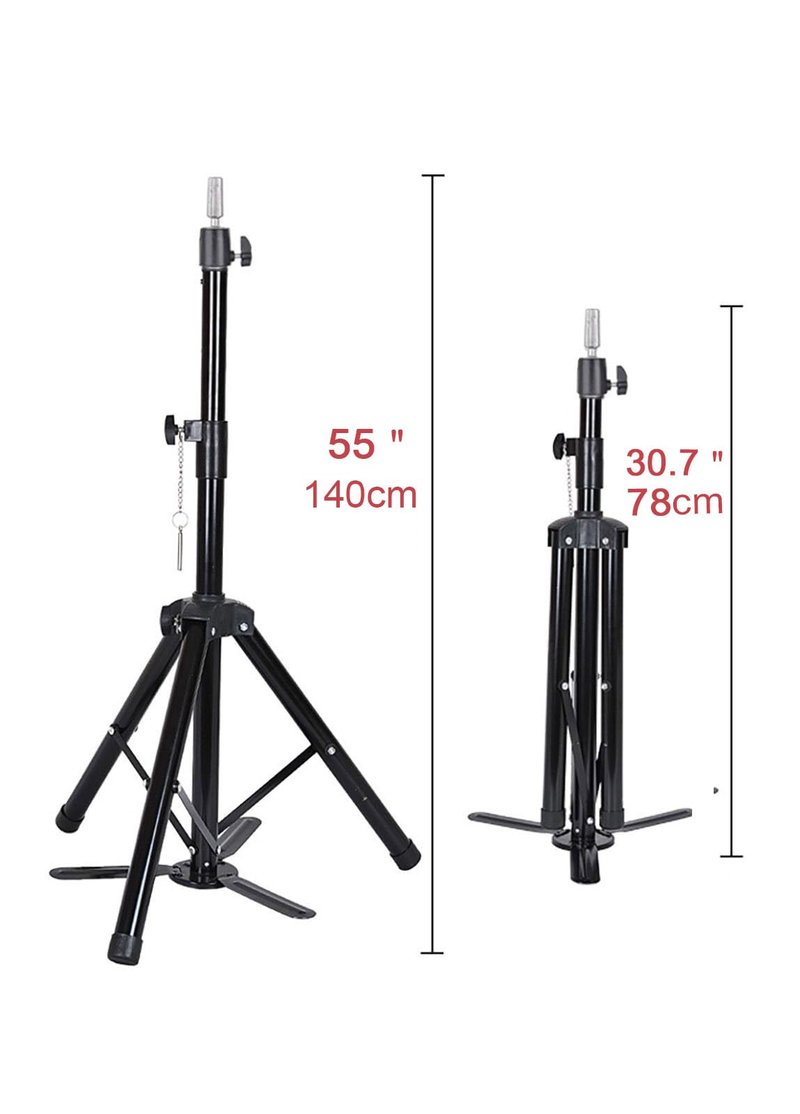Upgraded Wig Stand Tripod, 55" Heavy Duty Reinforced Adjustable Mannequin Head Stand Tripod for Styling Cosmetology Hairdressing Training, Metal Wig Head Stand Holder with Wig Caps,Paddle Comb T-Pins (55" Black Tripod with Pedal)