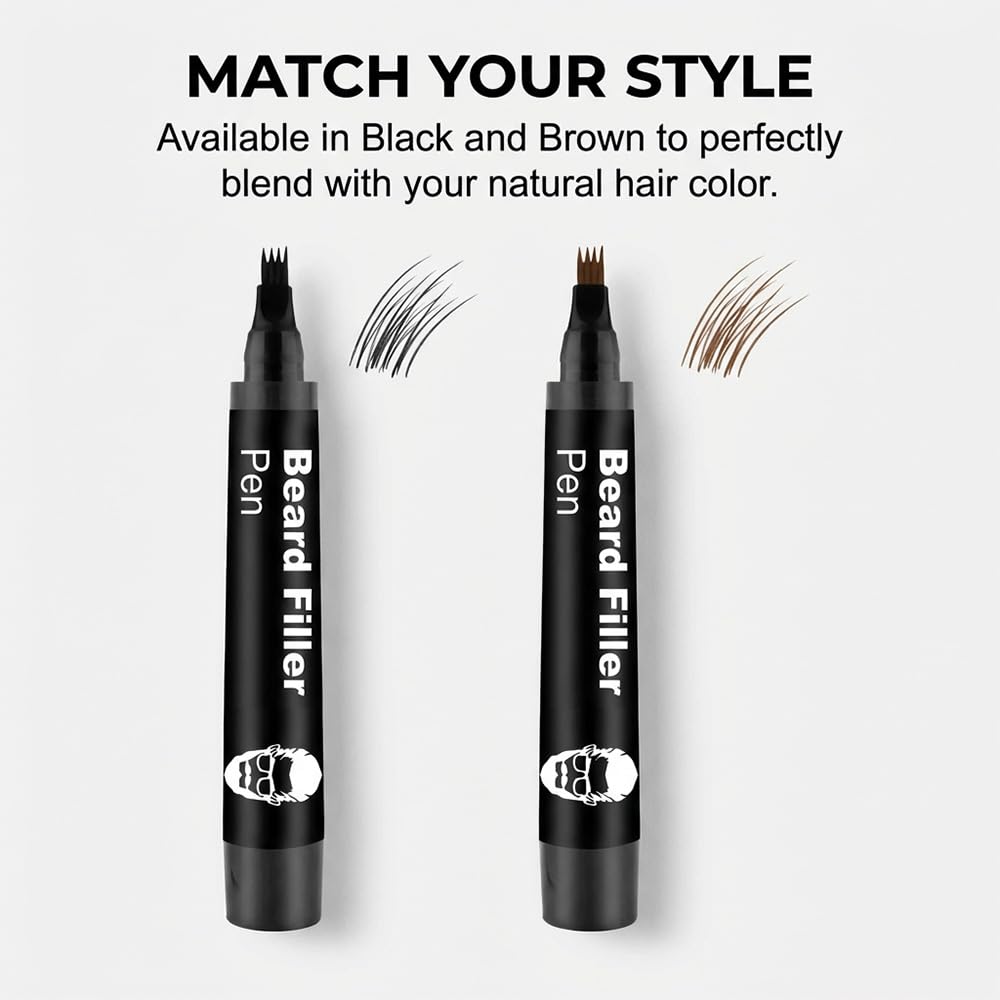 Beard Pen Filler for Men, Waterproof Beard Pencil for Patchy Beard, Natural Looking Beard Marker for Filling Beard and Hairline, Long Lasting Grooming Tool (1, brown)