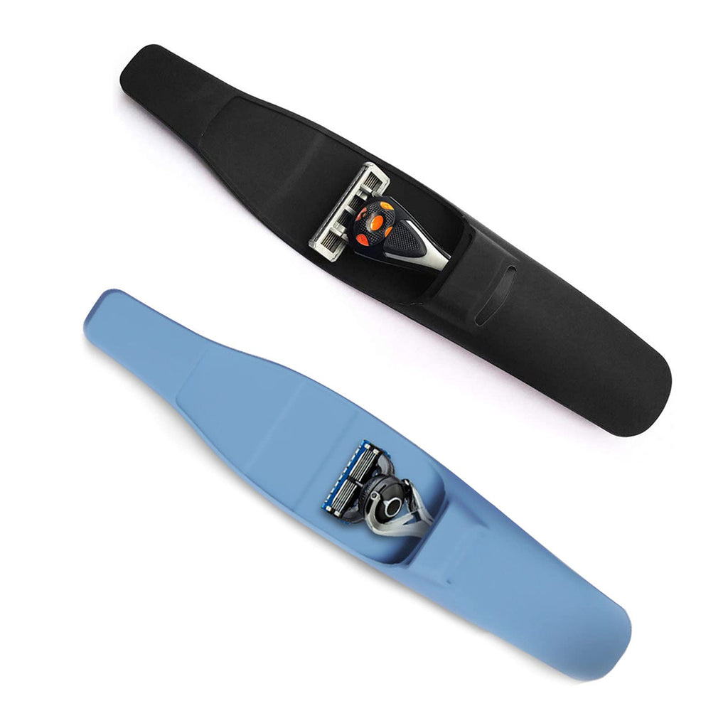 LinMei 2 Pack Silicone Razor Travel Case, Blue+Black, Compatible with Gillette, Parker, Merkur Razor