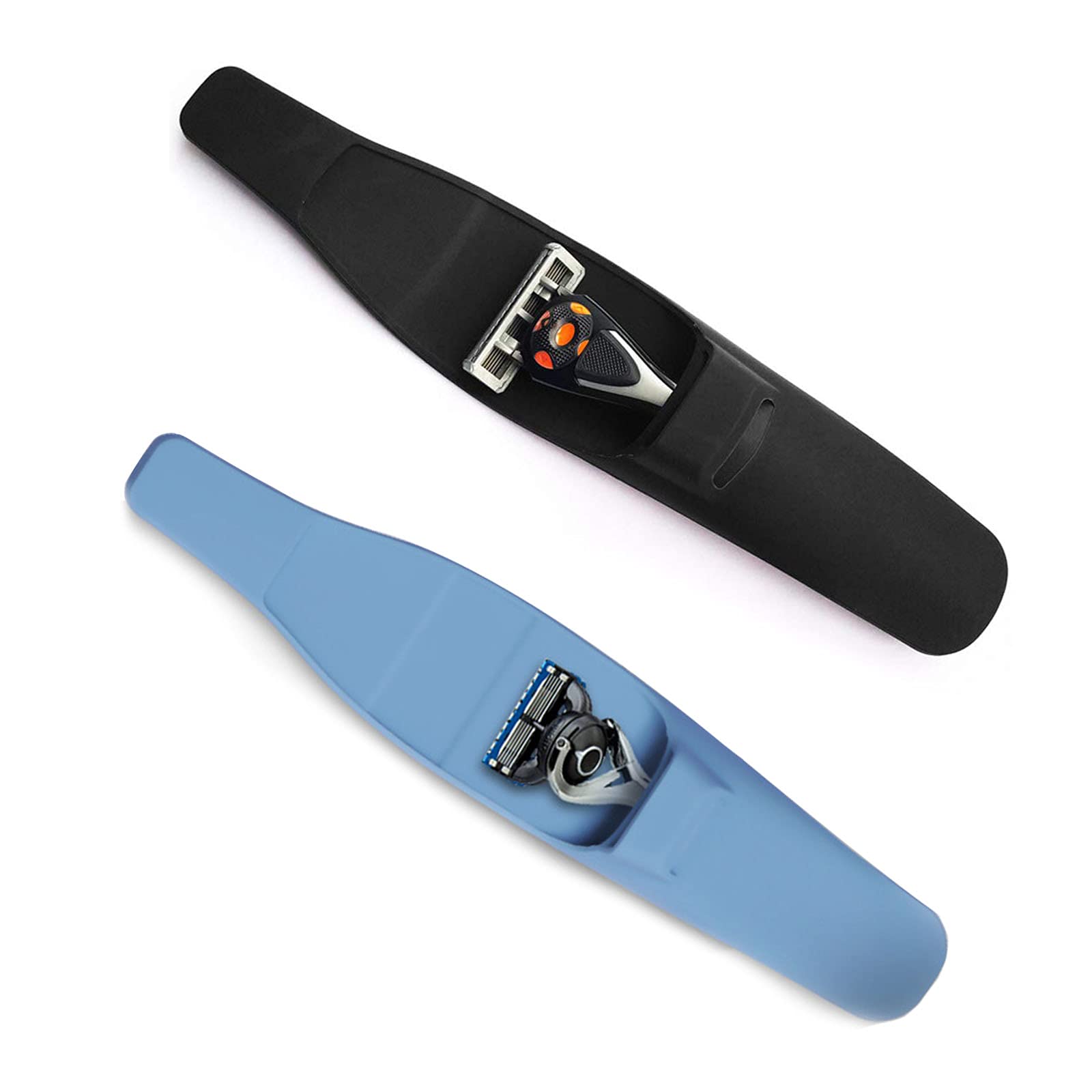 LinMei 2 Pack Silicone Razor Travel Case, Blue+Black, Compatible with Gillette, Parker, Merkur Razor