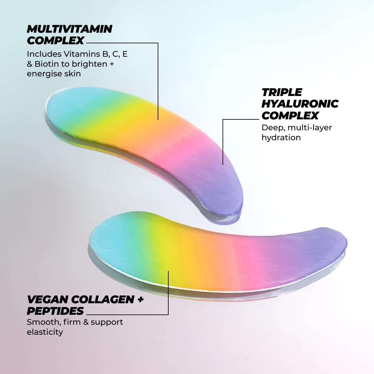 Vitamasques Multivitamin Rainbow Eye Pads 3-Pack - Hydrating and Firming - Korean Skin Care Reduce Fine Lines, Puffiness, Wrinkles & Dark Circles