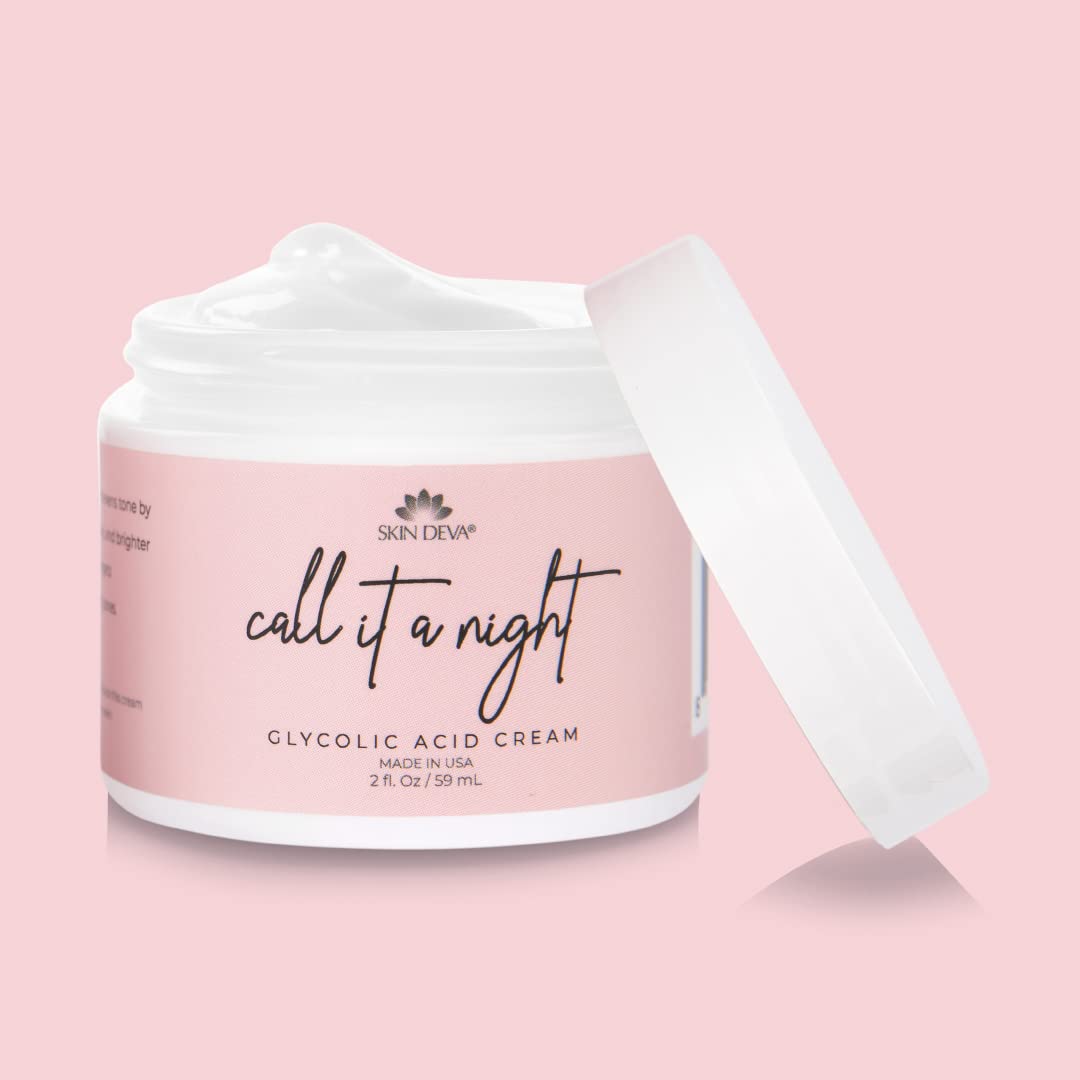 Skin Deva Glycolic Acid Night Cream, Exfoliating Face Cream with Kojic Acid, Niacinamide & Retinol, Helps Improve Skin Texture, Brighten Appearance & Minimize the Look of Pores – 2 oz