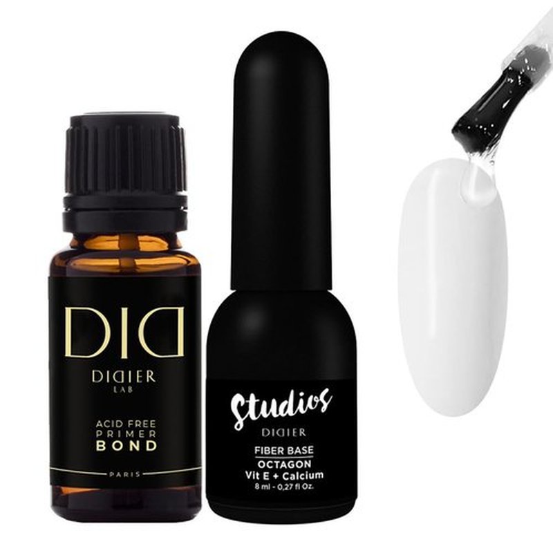 DIDIER LAB - Bond Primer and Fiber Gel Base Coat Octagon - Fiberglas Gel Base Coat Nail Polish with Vitamins and Minerals - Acid Free Primer - LED UV Nail Polish Set
