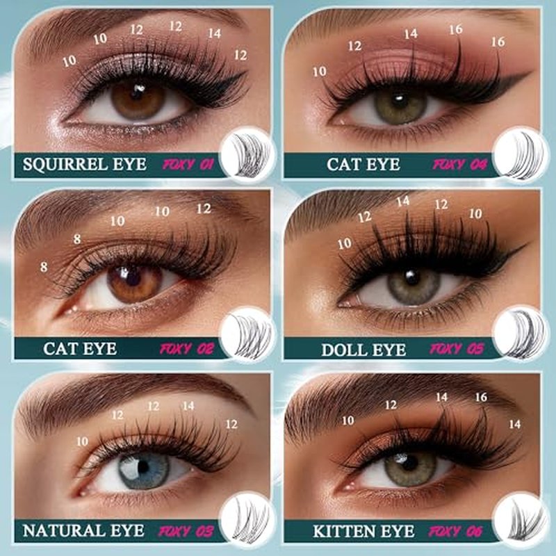 Vasa Muse Premium Lash Clusters Kit 10-16mm lashes Wispy Natural & Fairy Spiky Lash Clusters 0.05mm Eyelash Clusters Ultra-thin Invisible band lash Extension Kit with Bond Seal for Starter DIY