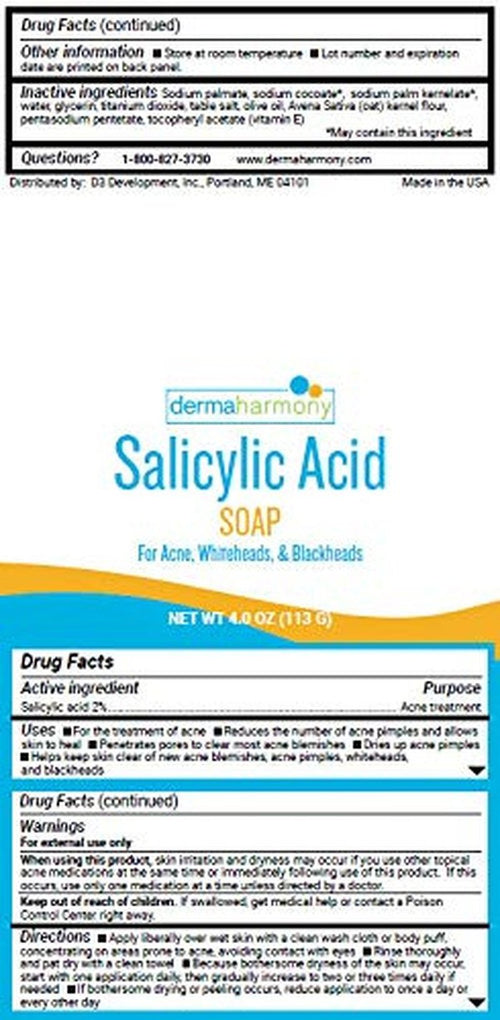 2% Salicylic Acid Soap for Acne by Dermaharmony (Two 4 oz Bars)