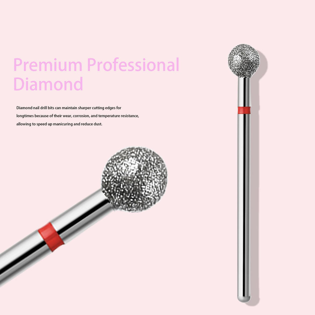 ERUIKA 10pcs Safety Ball Cuticle Drill Bits, Carbide Diamond Nail Bits for Dead Skin Removal & Nail Shaping, 3/32'' Two Way Rotate, Professional Manicure Pedicure Salon Tools(5mm Ball Bit, Fine-F)