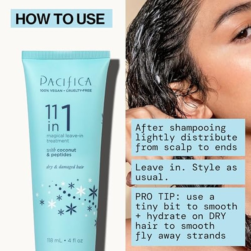 Pacifica Leave In Conditioner - 11 in 1 Magical Hair Treatment - Strengthen & Repair Damaged Hair - Deep Conditioning for Dry Hair Adds Shine & Anti-Frizz for Straight, Wavy & Curly Hair Care, Vegan