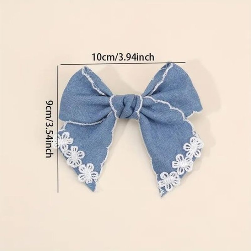 Blue Denim Hair Bow Clips Girls Denim Bowknot Pin Girls Blue Jeans Hair Bow Clips BW27 (Set-F)
