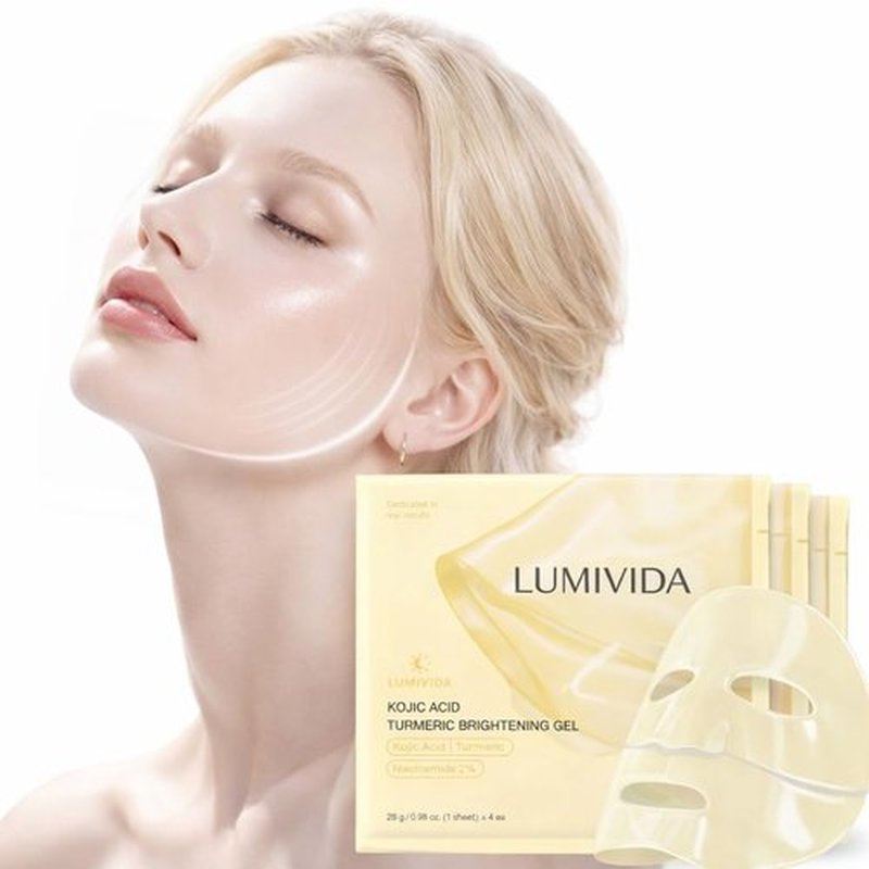 LumiVida Kojic Acid Turmeric Brightening Gel Face Mask | Overnight Firming & Hydrating for Elasticity & Glow | Korean Skincare with Niacinamide, Peptides & Hydrolyzed Collagen | 4 Pack