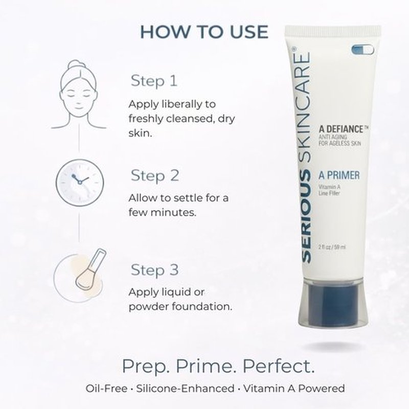 Serious Skincare A Primer Line Filler, Blur Pores, Lightweight Semi-Matte Makeup Facial Primer, Instant Glow, Smooth Fine Lines & Wrinkles, Oil-Free Vitamin A, For Flawless Skin, Pore Minimizer, 2 Oz