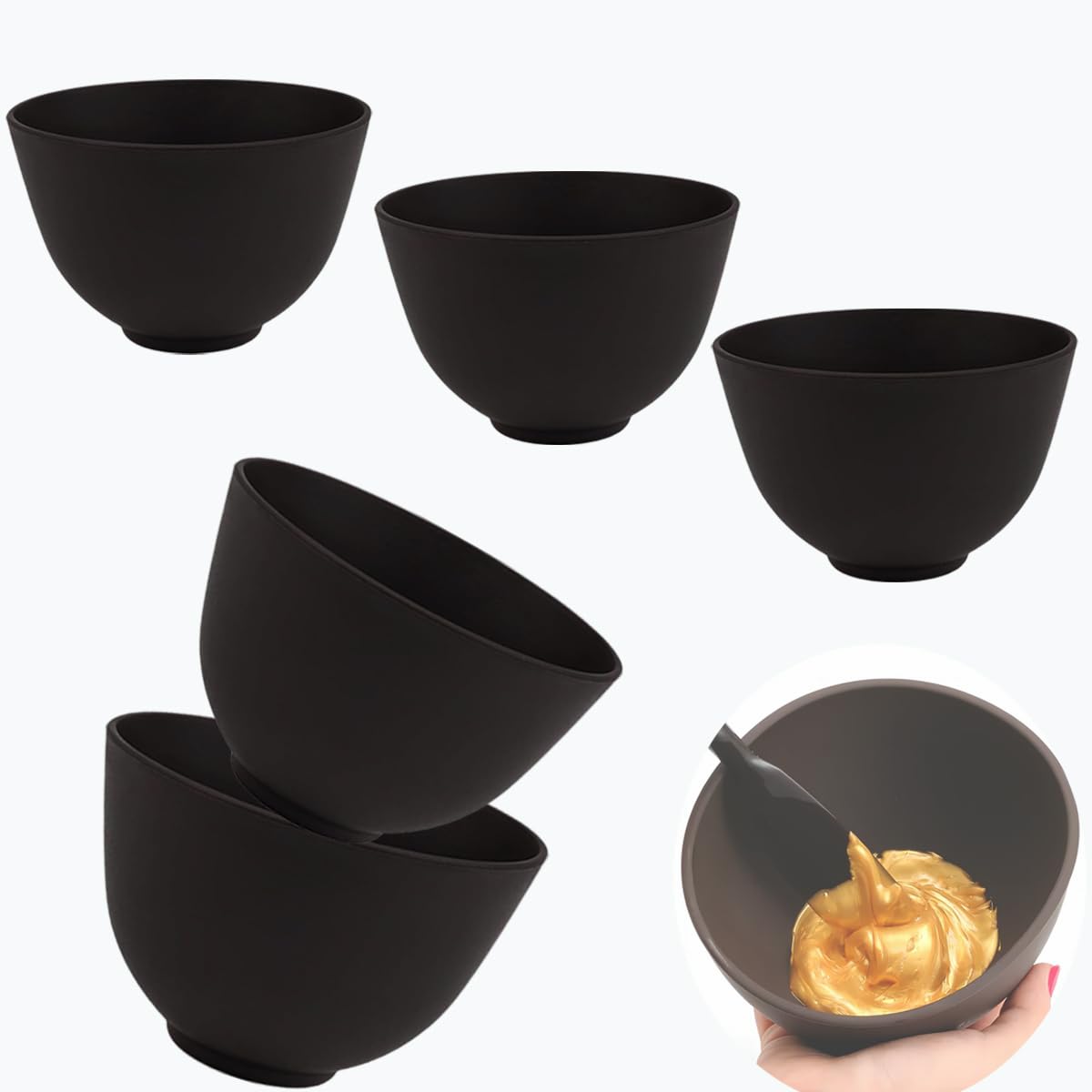 PLINNILUY 5 Pcs Diy Face Mask Mixing Bowl, Home Use Silicone Facial Mask Mixing Bowls Set Plastic Facial Mask Mixing Masks Set - DIY Skincare Mixing Tool Kit (Black-5Pcs)