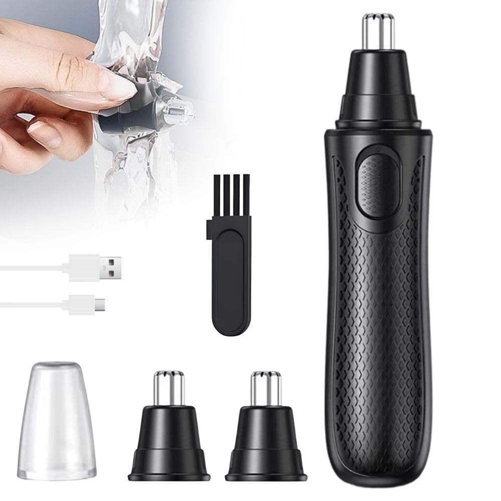 Electric Nose Hair Trimmer, 2026 New 360 Degrees Electric Nose Hair Clippers, Rechargeable Nose Hair Remover with Replacement Blade Heads for Men, Women (Black, with 2pcs Replacement Blade Head)