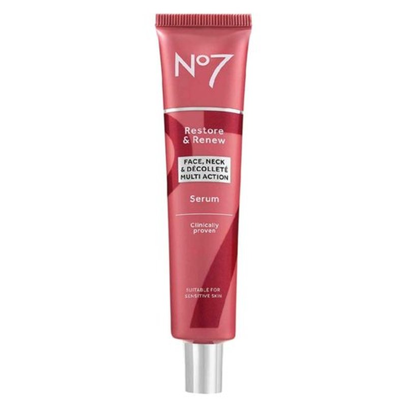 No7 Restore & Renew Multi-Action Face & Neck Serum - Anti-Aging Formula for Deep Wrinkle Repair - 2.5 Fl Oz