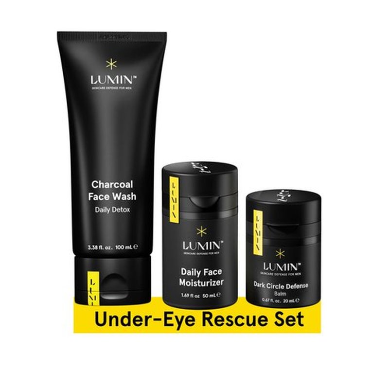 Lumin No Baggage Trio - Skincare Kit for Fine Lines & Dark Circles | Charcoal Face Wash, Moisturizer & Balm
