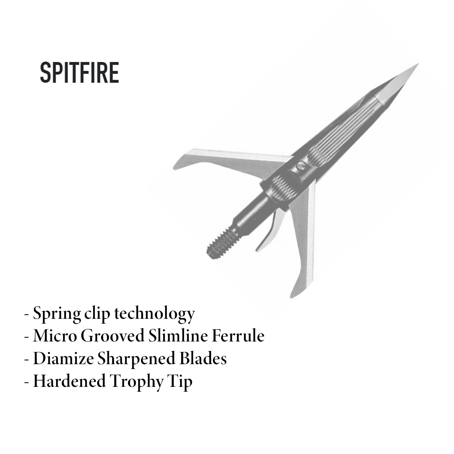 NEW Archery Products Spitfire 3-Blade Durable Precise Front-Deploying Archery Bowhunting Mechanical Broadhead, 125 Grain, 4 Pack