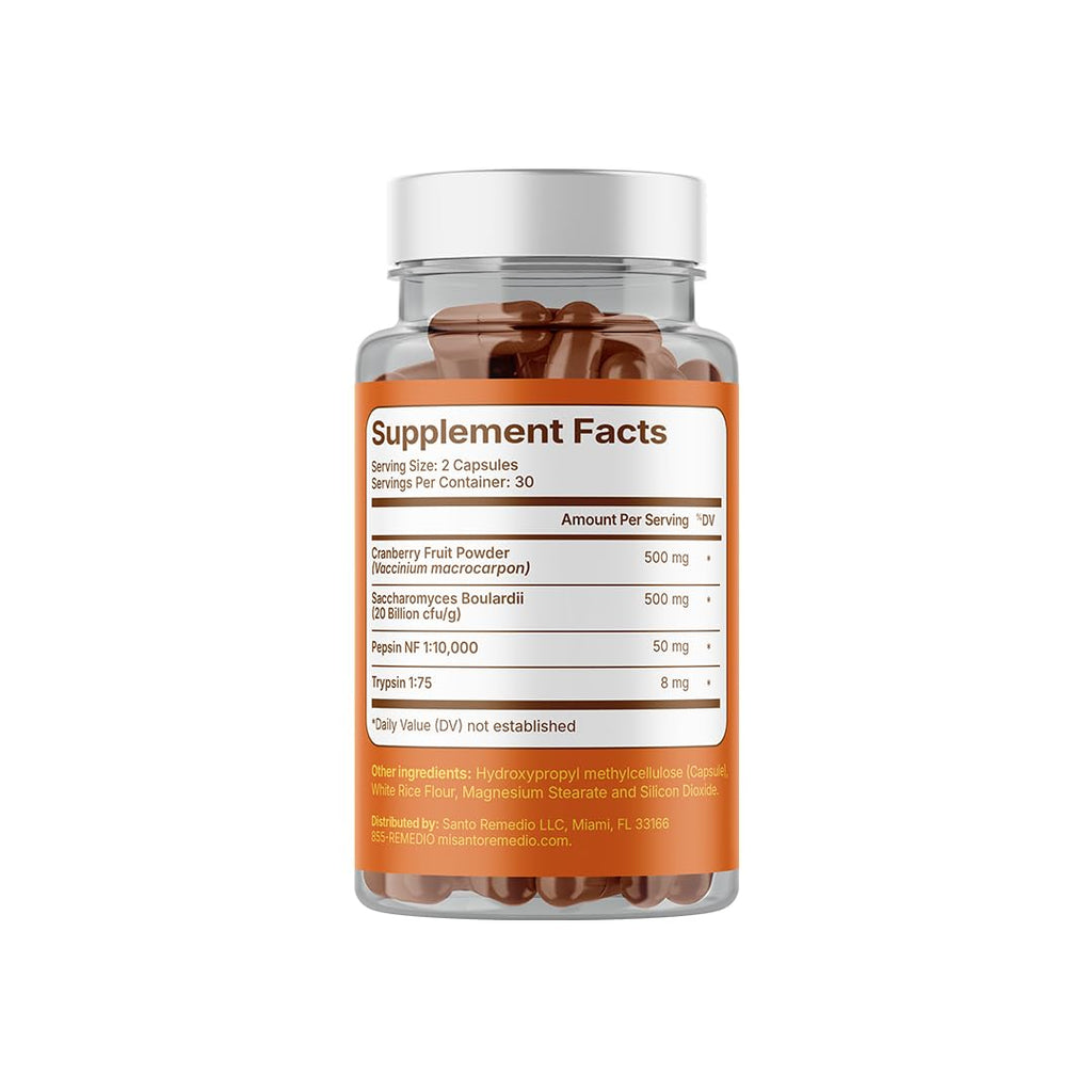 Santo Remedio Urinary Tract, Dietary Supplement, Helps Reduce Urinary Tract Infections, Unique Formula with Cranberries, Probiotics, and Enzymes, Clinically Proven Ingredients, Non-GMO, 30 Servings