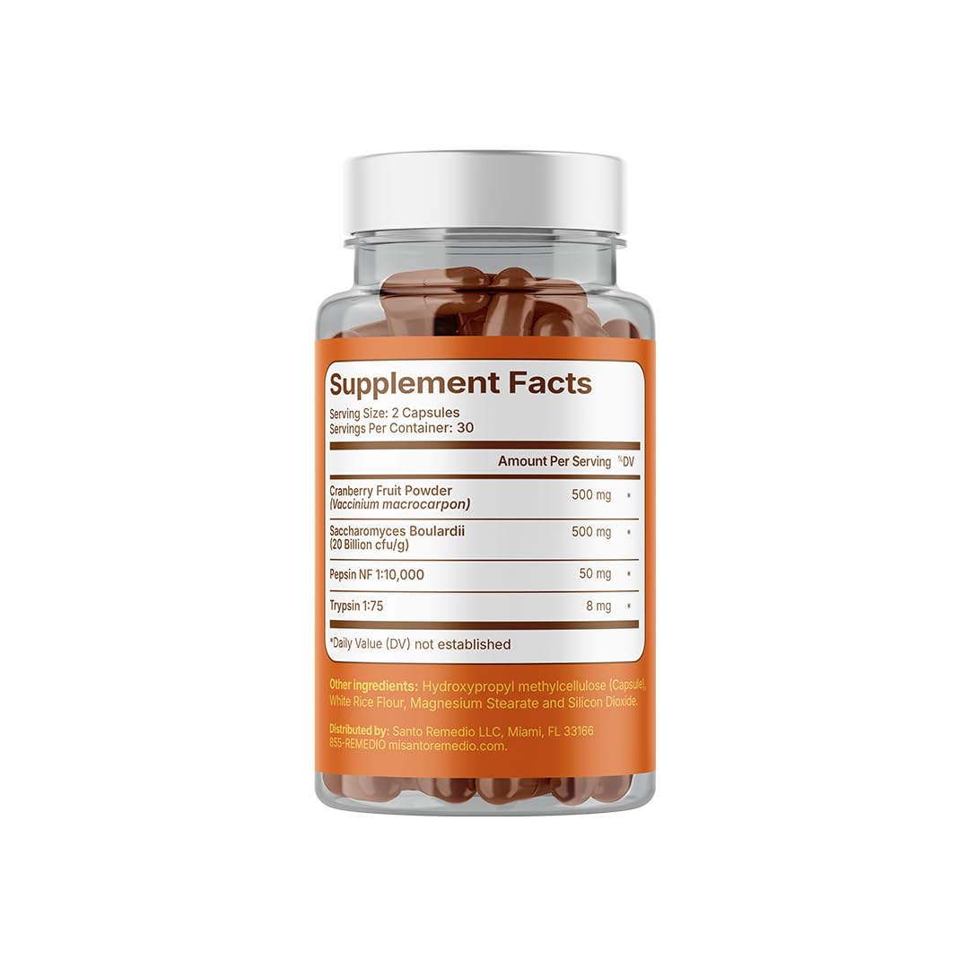 Santo Remedio Urinary Tract, Dietary Supplement, Helps Reduce Urinary Tract Infections, Unique Formula with Cranberries, Probiotics, and Enzymes, Clinically Proven Ingredients, Non-GMO, 30 Servings