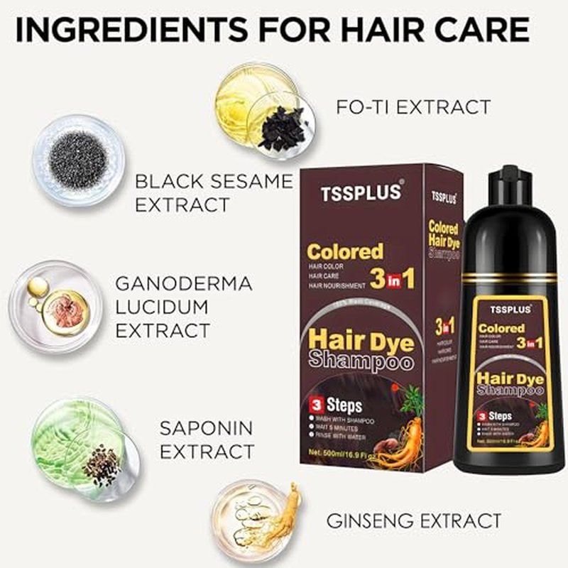 TSSPLUS Instant Hair Color Shampoo - Chestnut Brown Dye for Women & Men, 3 in 1 Herbal Coloring Shampoo (Chestnut Brown)