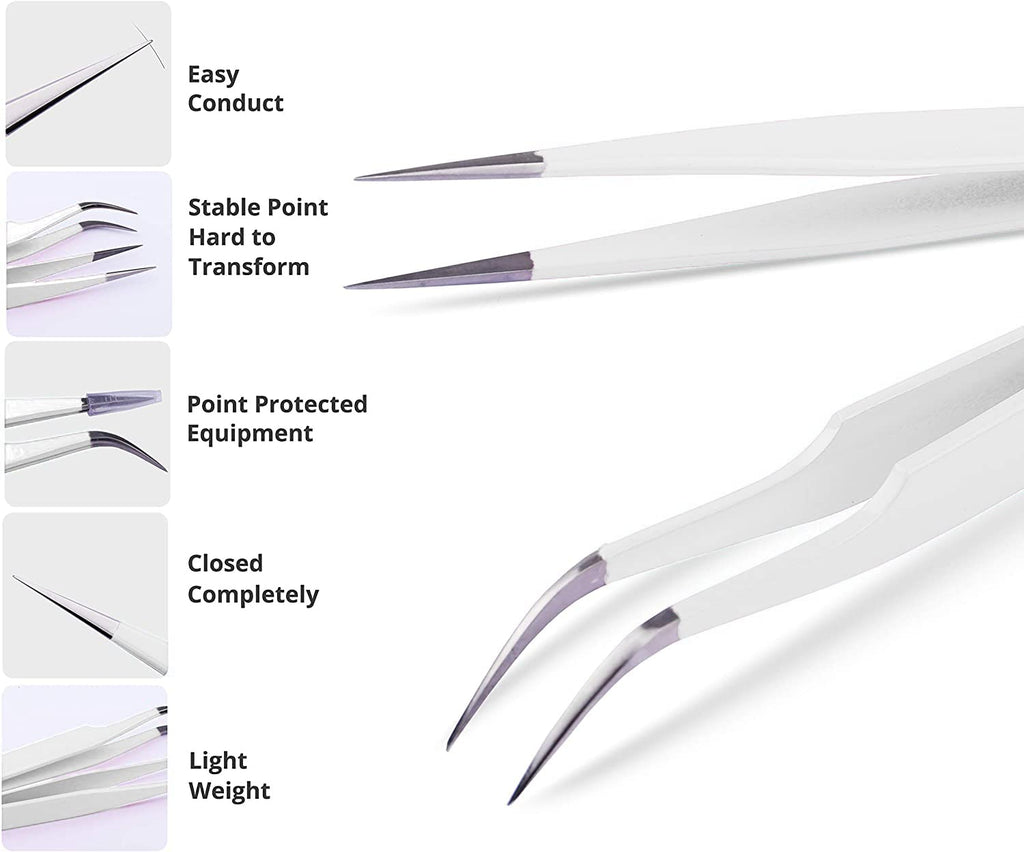 SIVOTE Eyelash Extension Tweezers for Classic & Volume Lashes, 2-Pack, White